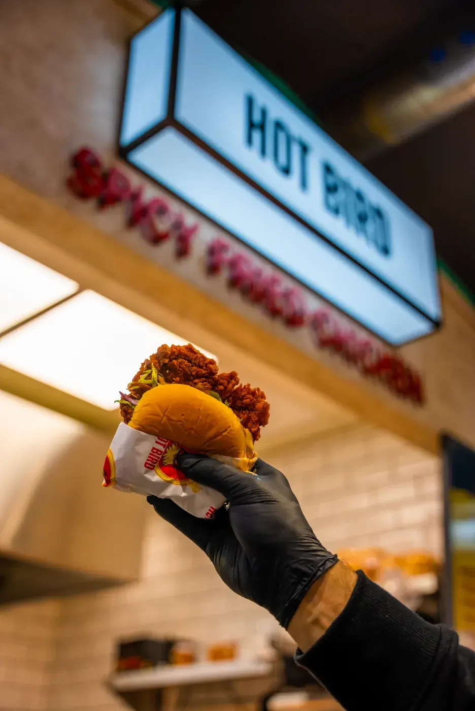 Sandwich held at the Hot Bird London store